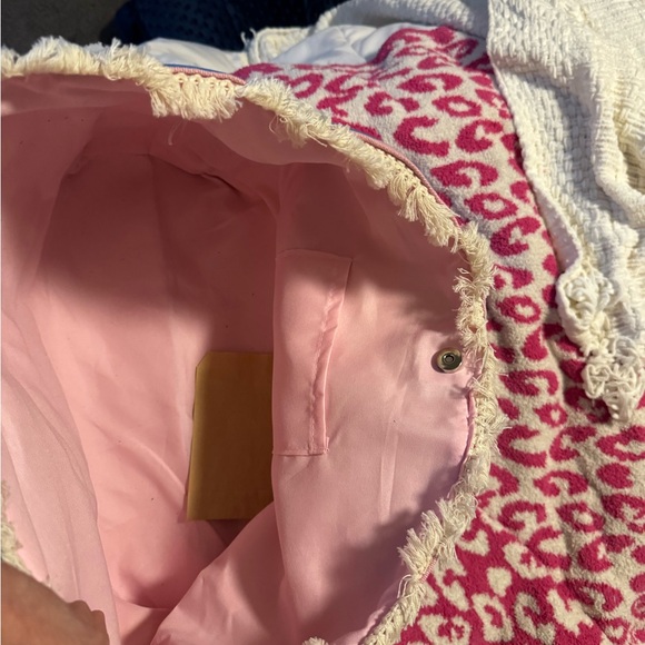 Striped Blue & Pink Tote with Rope Script - Picture 2 of 3